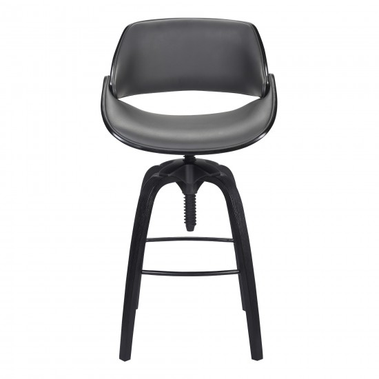 Vanessa Adjustable Barstool in Black Brushed Wood Finish and Gray Faux Leather