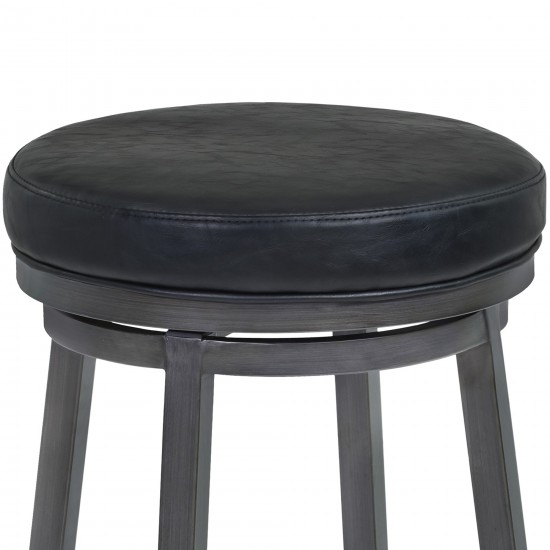 Tilden 26" Counter Height Swivel Backless Barstool in Black Faux Leather