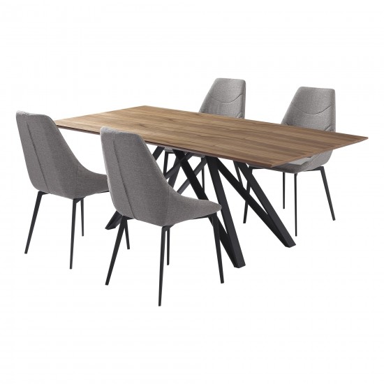 Modena Mid-Century Walnut Wood 5 Piece Dining Set