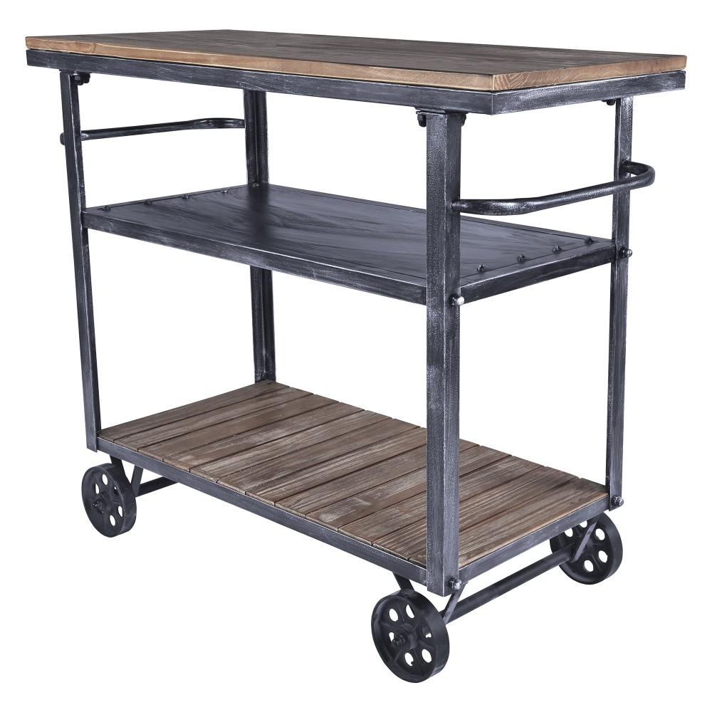 Reign Industrial Kitchen Cart in Industrial Gray and Pine Wood