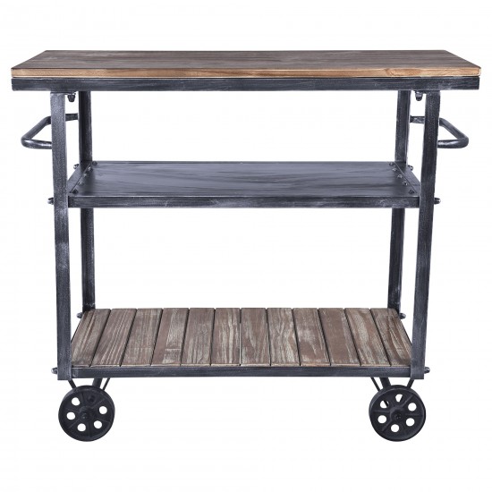 Reign Industrial Kitchen Cart in Industrial Gray and Pine Wood