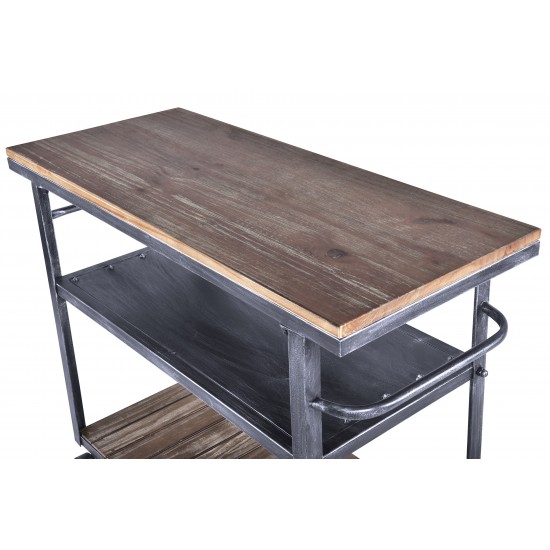 Reign Industrial Kitchen Cart in Industrial Gray and Pine Wood