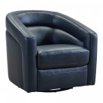 Desi Contemporary Swivel Accent Chair in Black Genuine Leather