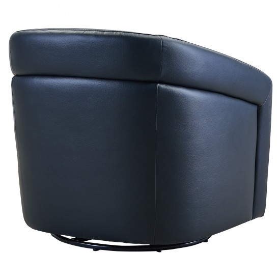 Desi Contemporary Swivel Accent Chair in Black Genuine Leather