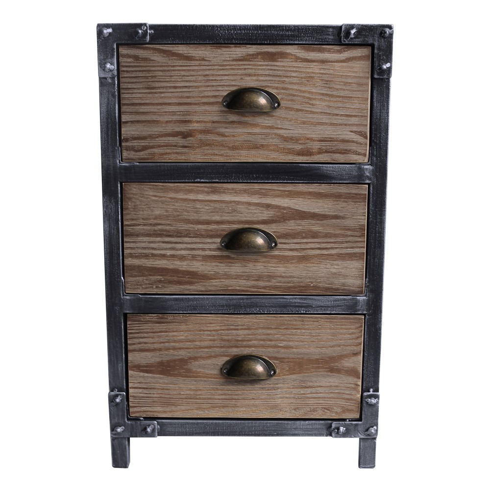 Nyx Industrial 3-Drawer End Table in Industrial Gray and Pine Wood Nyx Industrial 3-Drawer End Table in Industrial Gray and Pine Wood