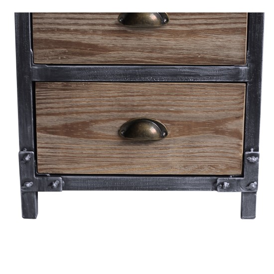 Nyx Industrial 3-Drawer End Table in Industrial Gray and Pine Wood