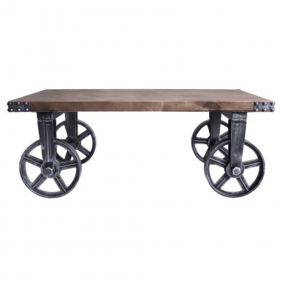 Trego Industrial Coffee Table in Industrial Gray and Pine Wood Top