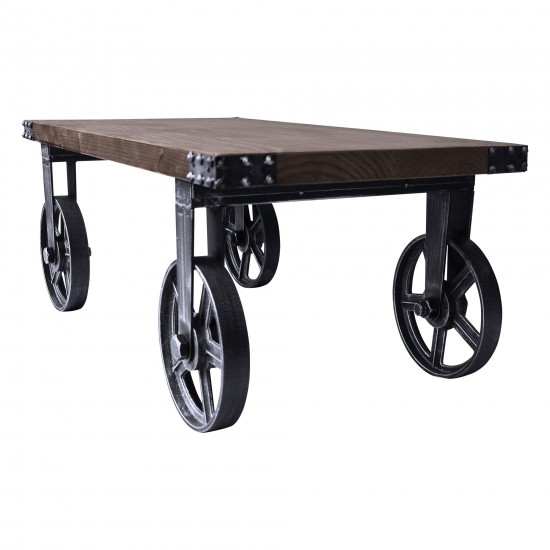 Trego Industrial Coffee Table in Industrial Gray and Pine Wood Top