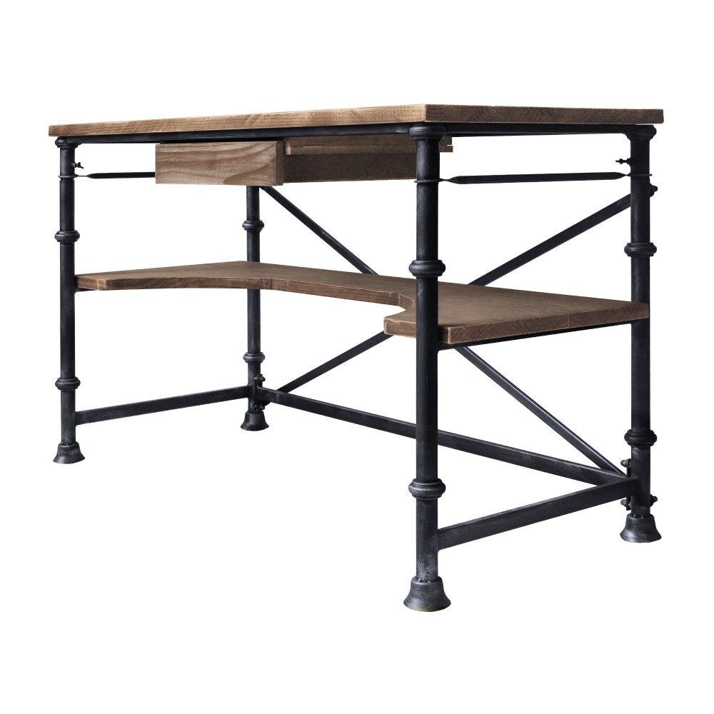 Theo Industrial Desk in Industrial Gray and Pine Wood Top