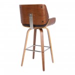 Tyler 30" Bar Height Swivel Brown Faux Leather and Walnut Wood Bar Stool