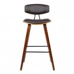 Fox 25.5" Counter Height Brown Faux Leather and Walnut Wood Bar Stool