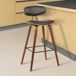 Fox 25.5" Counter Height Brown Faux Leather and Walnut Wood Bar Stool