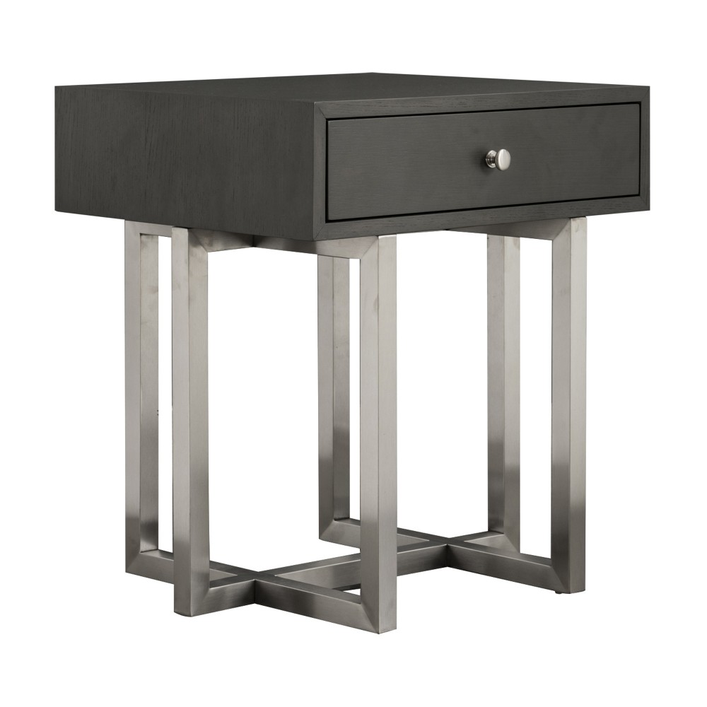 Knight Contemporary Lamp Table in Brushed Stainless Steel Finish with Gray Top Knight Contemporary Lamp Table in Brushed Stainless Steel Finish with Gray Top