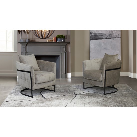 Swan Contemporary Accent Chair with Black Iron Finish and Beige Fabric