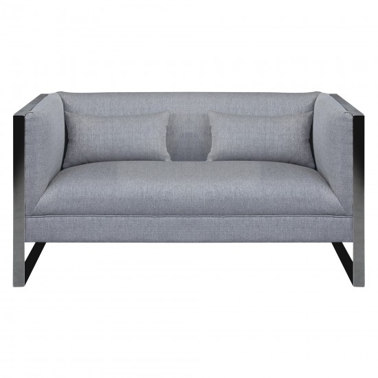 Royce Contemporary Loveseat with Polished Stainless Steel and Gray Fabric