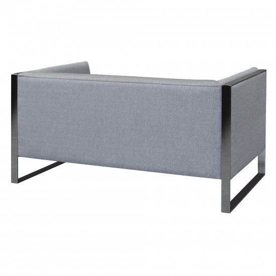 Royce Contemporary Loveseat with Polished Stainless Steel and Gray Fabric