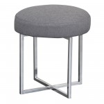 Rory Ottoman in Polished Stainless Steel Finish Base and Gray Fabric