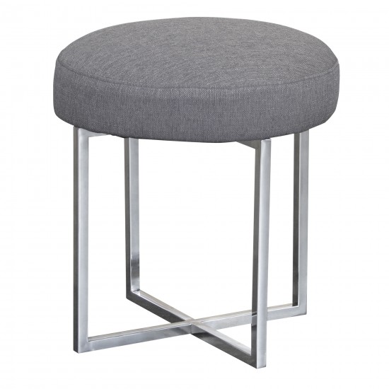 Rory Ottoman in Polished Stainless Steel Finish Base and Gray Fabric