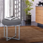 Rory Ottoman in Polished Stainless Steel Finish Base and Gray Fabric