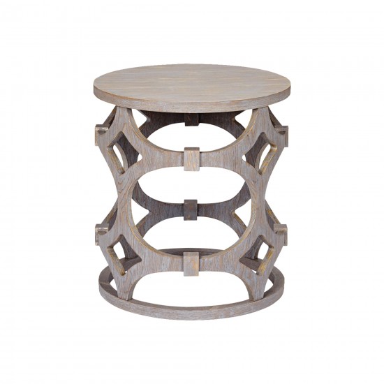 Tuxedo Round End Table with Gray Finish and Gray Top