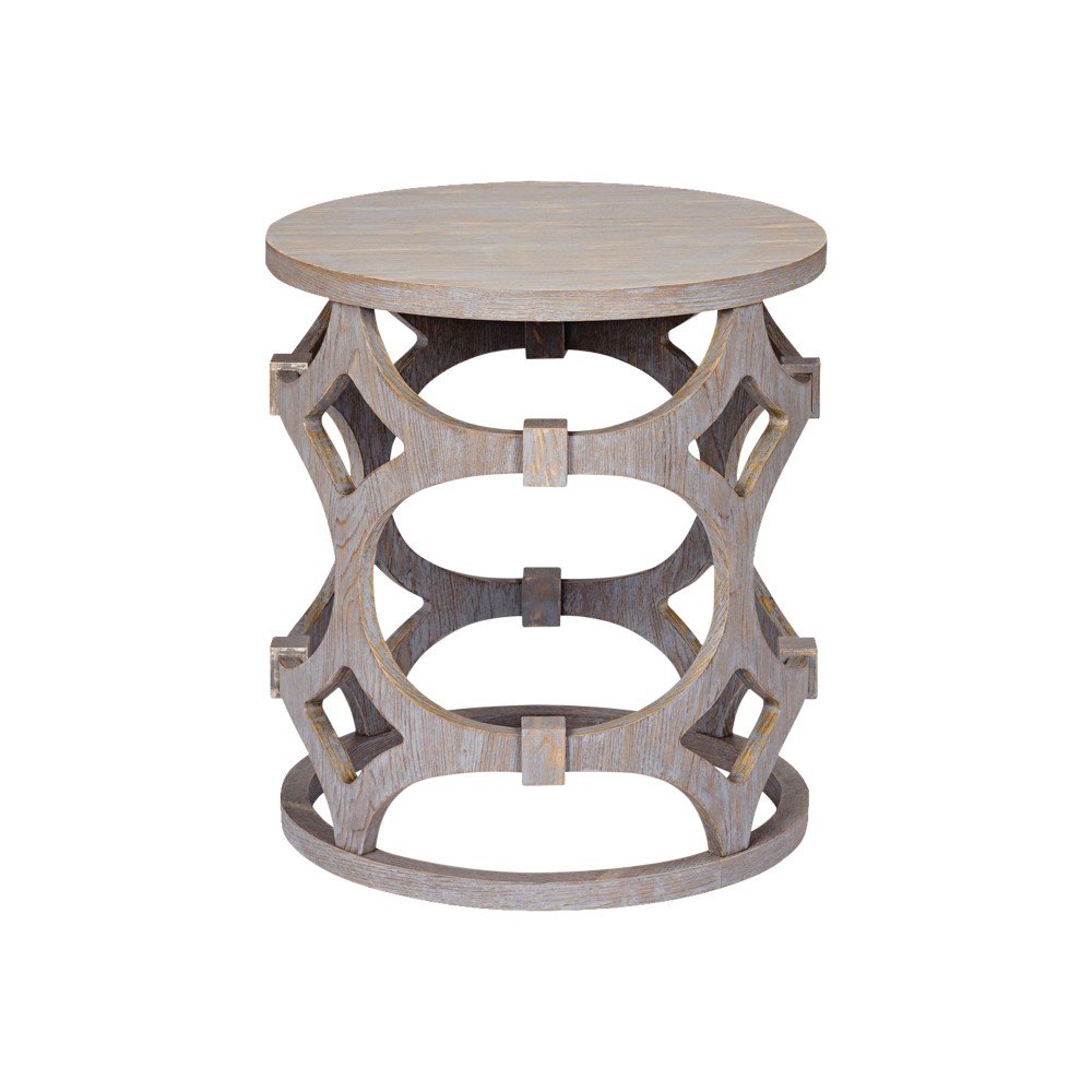 Tuxedo Round End Table with Gray Finish and Gray Top