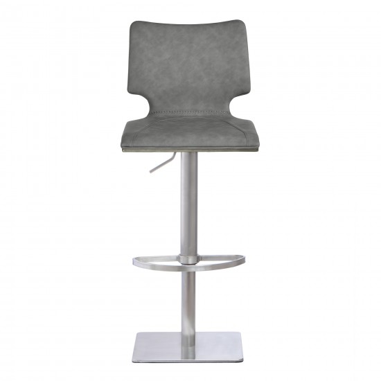 Sydney Adjustable Barstool in Brushed Stainless Steel with Gray Faux Leather