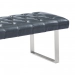 Plaza Contemporary Bench in Gray Faux Leather and Brushed Stainless Steel Finish