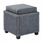 Blaze Contemporary Ottoman in Slate Gray Linen with Wood Legs