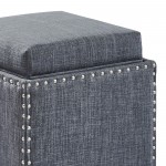 Blaze Contemporary Ottoman in Slate Gray Linen with Wood Legs