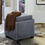 Blaze Contemporary Ottoman in Slate Gray Linen with Wood Legs