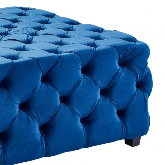 Taurus Contemporary Ottoman in Blue Velvet with Wood Legs