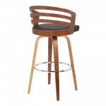 Jayden 30" Bar Height Swivel Brown Faux Leather and Walnut Wood Bar Stool