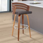 Jayden 30" Bar Height Swivel Brown Faux Leather and Walnut Wood Bar Stool