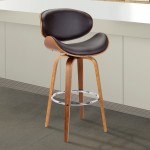 Solvang 30" Swivel Brown Faux Leather and Walnut Wood Bar Stool