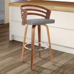 Jayden 26" Counter Height Swivel Grey Faux Leather and Walnut Wood Bar Stool