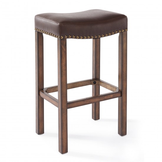 Tudor 30" Bar Height Wood Backless Barstool in Chestnut Finish