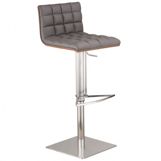 Oslo Adjustable Brushed Stainless Steel Barstool in Gray Faux Leather