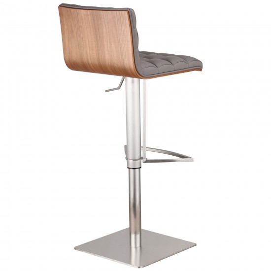 Oslo Adjustable Brushed Stainless Steel Barstool in Gray Faux Leather