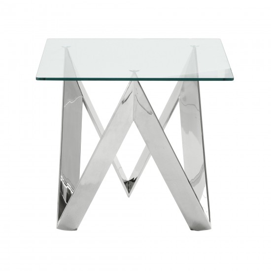 Scarlett Contemporary Square End Table in Polished Steel Finish