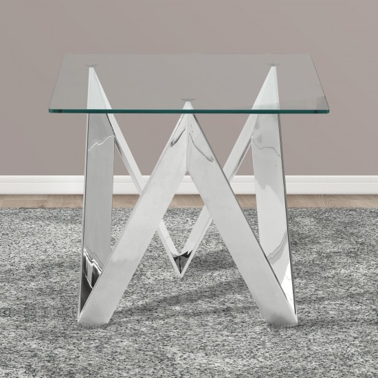 Scarlett Contemporary Square End Table in Polished Steel Finish