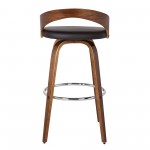 Sonia 26" Counter Height Swivel Brown Faux Leather and Walnut Wood Bar Stool