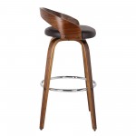 Sonia 26" Counter Height Swivel Brown Faux Leather and Walnut Wood Bar Stool