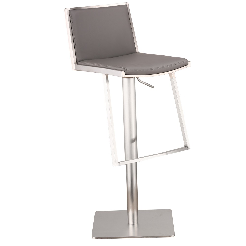 Ibiza Adjustable Brushed Stainless Steel Barstool in Gray Faux Leather