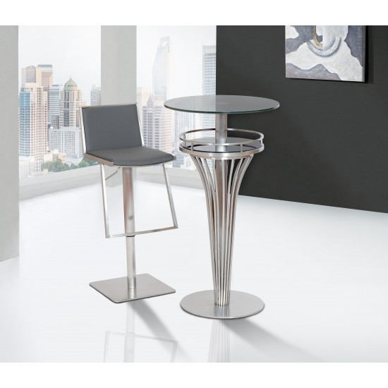 Ibiza Adjustable Brushed Stainless Steel Barstool in Gray Faux Leather