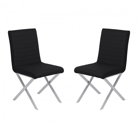 Tempe Contemporary Dining Chair in Black Faux Leather - Set of 2