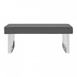 Amanda Contemporary Dining Bench in Gray Faux Leather and Chrome Finish