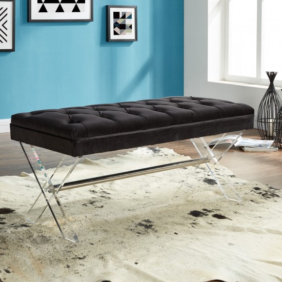 Joanna Ottoman Bench in Black Tufted Velvet