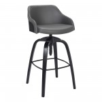 Tara Adjustable Barstool in Black Brushed Wood Finish and Gray Faux Leather