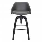 Tara Adjustable Barstool in Black Brushed Wood Finish and Gray Faux Leather