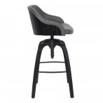 Tara Adjustable Barstool in Black Brushed Wood Finish and Gray Faux Leather